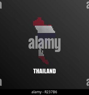 Illustrazione Vettoriale di mezzitoni astratta mappa di Thailandia fatta di pixel quadrati con bandiera nazionale Tailandese di colori per la vostra scheda grafica e web design Illustrazione Vettoriale