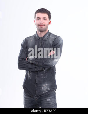 Ritratto di successo di un giovane uomo.isolato su bianco Foto Stock