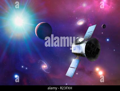 Illustrazione di transito Exoplanet Survey Satellite (TESS). TESS è stata lanciata dalla NASA nel mese di aprile 2018, il successore di Kepler. Esso ha due anni di missione, durante la quale sarà a caccia di pianeti extrasolari in transito le loro stelle. Ci si aspetta di trovare circa 20000 pianeti. Al momento del suo lancio, 3800 exoplanet erano noti. Foto Stock