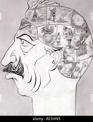 Frenzylogical grafico. I Guerra Mondiale disegno animato è un grafico phrenological tedesco del cervello. Oliver Herford rappresenta l umanità e la venerazione e amore per la natura, modestia, immaginazione e generosità, compassione, simpatia, cavalleria, integrità e amore dei bambini in modi satirico. Questa vignetta apparsa nella vita come le atrocità della guerra montato ma prima che gli Stati Uniti è entrato alla I Guerra Mondiale. Foto Stock