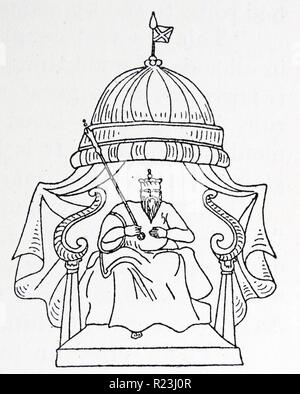 Un imperatore di Tartary. Dalla mappa ascritto a Sebastian Cabot (1477-1557), 1544. Tartary era un nome usato per designare il tratto della parte settentrionale e Asia centrale che si estende dal Mar Caspio e i monti Urali all'Oceano Pacifico Foto Stock