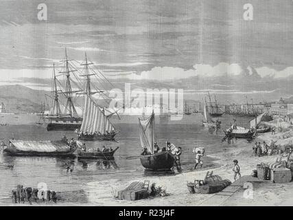 La rivoluzione in Sicilia. Il popolo relanding con le loro bestie a Messina, dopo la battaglia di Melazzo. Da uno schizzo di T. Nast. 1860 Foto Stock