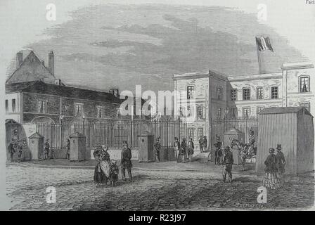 Illustrazione di un hotel in Dieppe, una comunità costiere nel dipartimento Seine-Maritime nella regione di Haute-Normandie della Francia settentrionale. 1850 Foto Stock