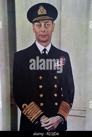 Fotografia a colori della sua maestà il re George VI (1895-1952), Re del Regno Unito e signorie del Commonwealth britannico. Datata 1940 Foto Stock