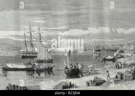 La rivoluzione in Sicilia. Il popolo relanding con le loro bestie a Messina, dopo la battaglia di Melazzo. 1848 Foto Stock