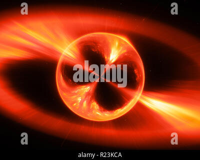 Fiery incandescente supermassive mysterios oggetto nello spazio gamma ray burst, generato dal computer sfondo astratto, rendering 3D Foto Stock