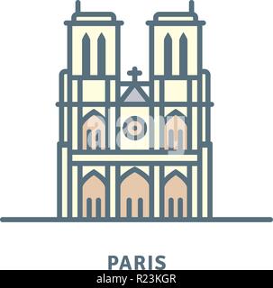 Parigi icona linea. La cattedrale di Notre Dame illustrazione vettoriale. Illustrazione Vettoriale