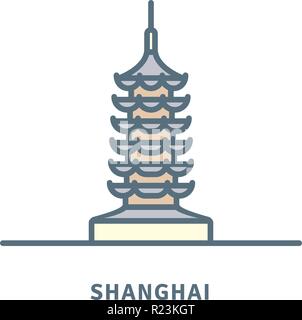 Cina icona linea. Tempio Longhua e Pagoda a Shanghai illustrazione vettoriale. Illustrazione Vettoriale