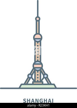 Shanghai icona linea. La Oriental Pearl Radio e la torre della televisione illustrazione vettoriale. Illustrazione Vettoriale