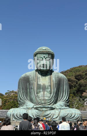 Daibutsu, la grande statua del Buddha a Kotoku-in tempio a Kamakura, nella prefettura di Kanagawa, Giappone Foto Stock