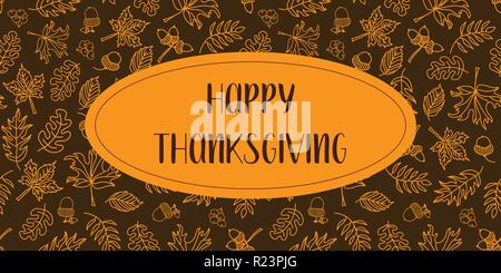 Felice ringraziamento vettore testo con foglie di autunno Illustrazione Vettoriale