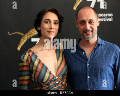 LOCARNO, Svizzera - Agosto 09, 2018: Silvia D'Amico e Daniele Parisi assiste 'L'Ospite' photocall al Festival del Film di Locarno (Ph: Mickael Chavet) Foto Stock