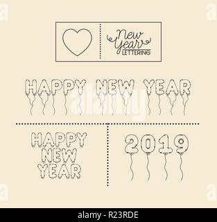 Felice anno nuovo lettering card Illustrazione Vettoriale