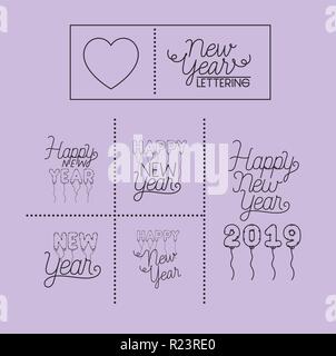 Felice anno nuovo lettering card Illustrazione Vettoriale