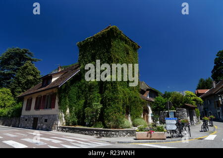Edificio coperto di edera Menthon Saint Bernard Lago Annecy Francia Foto Stock