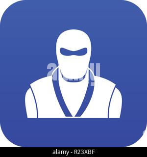 Ninja nella maschera nera icona blu digitale Illustrazione Vettoriale