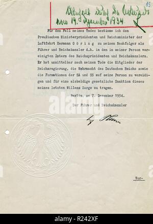 Il testamento di Adolf Hitler, 12-07-1934 Foto Stock