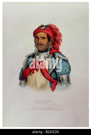 Tens-Kwau-Ta-Waw, il profeta, indossando il capo-sciarpa, orecchini e bracciali di metallo. Egli era il fratellastro di leader Shawnee Tecumseh e fu attivo a organizzare le Prime Nazioni contro gli americani. c.1838 Foto Stock