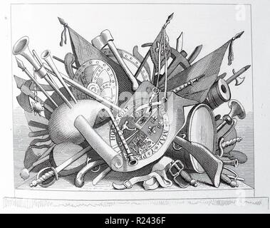 Incisione di artista britannico & incisore, William Hogarth 1697-1764: piastra di ricevimento per 'Il marzo a Finchley' 1755 XVIII secolo Foto Stock