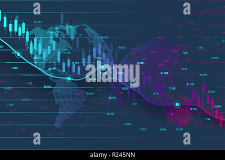 Mercato azionario o forex trading diagramma grafico adatto per gli investimenti finanziari concetto. Economia sullo sfondo delle tendenze per l'idea di business. Abstract background finanziario. Illustrazione Vettoriale. Illustrazione Vettoriale