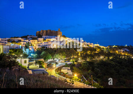 Il monastero di San Giovanni il Teologo, Sito Patrimonio Mondiale dell'UNESCO, Patmos, Dodecaneso, isole greche, Grecia, Europa Foto Stock