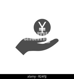 Mano aperta e yuan e yen icona. Illustrazione Vettoriale. Appartamento Illustrazione Vettoriale
