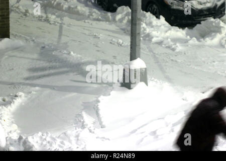 New York, NY, STATI UNITI D'AMERICA. 16 nov 2018. Residenti della città ha lottato attraverso la prima neve caduta dell'inverno 2019 il 15 novembre 2018, quando 6 centimetri di neve caduta, Foto Stock