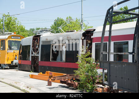 Wien, Strassenbahn, Hauptwerkstätte, Vorfeld, ULF-Versuchsträger - Vienna, tramvia, officina principale Foto Stock