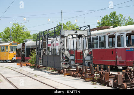 Wien, Strassenbahn, Hauptwerkstätte, Vorfeld, ULF-Versuchsträger - Vienna, tramvia, officina principale Foto Stock