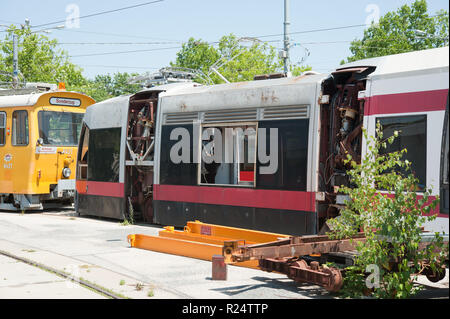 Wien, Strassenbahn, Hauptwerkstätte, Vorfeld, ULF-Versuchsträger - Vienna, tramvia, officina principale Foto Stock