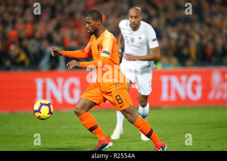 Rotterdam, Paesi Bassi. Il 15 novembre 2018. ROTTERDAM, stadio De Kuip, 16-11-20-18, calcio, stagione 2018 / 2019, Paesi Bassi player Steven Bergwijn durante le Nazioni partita del campionato Paesi Bassi - Francia Credito: Pro scatti/Alamy Live News Foto Stock