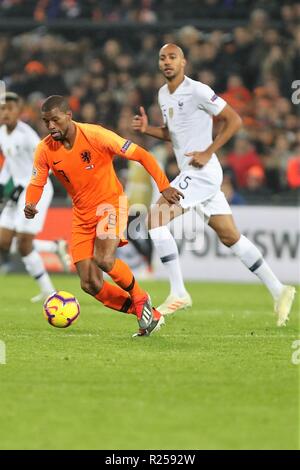 Rotterdam, Paesi Bassi. Il 16 novembre 2018. Steven Bergwijn (Paesi Bassi) durante la UEFA Nazioni League 2018, Campionato A, Gruppo 1 partita di calcio tra Paesi Bassi e in Francia il 16 novembre 2018 a Feneyoord stadium di Rotterdam, Paesi Bassi - Photo Laurent Lairys / DPPI Credito: Laurent Lairys/Agence Locevaphotos/Alamy Live News Foto Stock