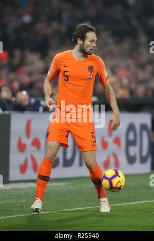 Rotterdam, Paesi Bassi. Il 16 novembre 2018. Daley Blind (Paesi Bassi) durante la UEFA Nazioni League 2018, Campionato A, Gruppo 1 partita di calcio tra Paesi Bassi e in Francia il 16 novembre 2018 a Feneyoord stadium di Rotterdam, Paesi Bassi - Photo Laurent Lairys / DPPI Credito: Laurent Lairys/Agence Locevaphotos/Alamy Live News Foto Stock