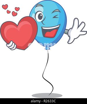 Con cuore parte a palloncino mascotte blu il isolato Illustrazione Vettoriale