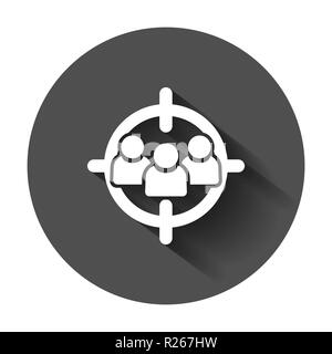 Pubblico target icona in stile appartamento. Focus su persone illustrazione vettoriale con lunga ombra. Risorse umane la concezione di business. Illustrazione Vettoriale