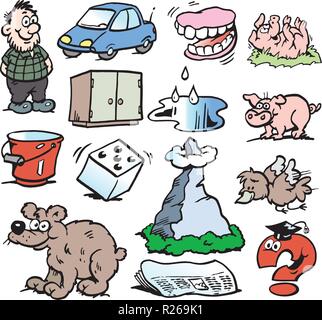 Fumetto illustrazione vettoriale di una serie di divertenti disegni piccoli o icone Illustrazione Vettoriale