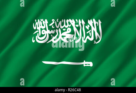 Arabia Saudita 3D sventola bandiera illustrazione. La texture può essere utilizzato come sfondo. Foto Stock