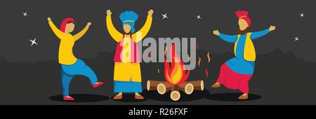 Lohri banner. Illustrazione piana del vettore lohri banner per il web Illustrazione Vettoriale