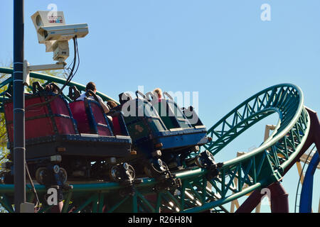 Tampa, Florida. Ottobre 25, 2018 del Cobra roller coaster con aria condizionata coda combustibili naturalmente adrenalina con una coinvolgente esperienza a tema. Foto Stock