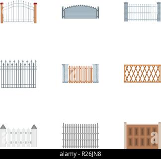 Recinzione di set di icone. flat set di recinzione 9 icone vettoriali per il web isolati su sfondo bianco Illustrazione Vettoriale