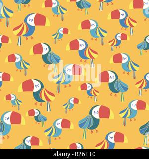 Uccelli toucan blu rosso bianco giallo seamless pattern pattern senza giunture. Ottimo per bambini mercato, disegno di tessuto, carta da parati, rottami di prenotazione. Superficie del vettore p Illustrazione Vettoriale