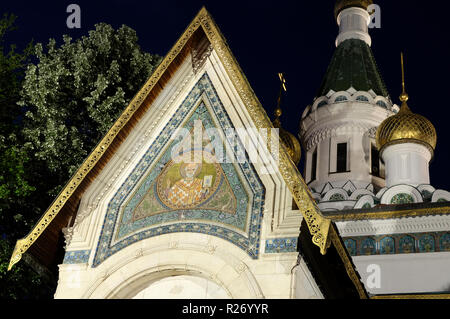 SOFIA, BULGARIA - 25 Maggio 2018: Dettaglio di St Nicholas Chiesa Russa costruita nel 1914. Foto Stock