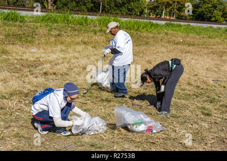 Miami Florida,Oakland Grove,annuale Little River Day Clean Up,cestino,pick up,raccolta,lettiera,pulito,inquinamento,volontari volontari volontari lavorare worke Foto Stock