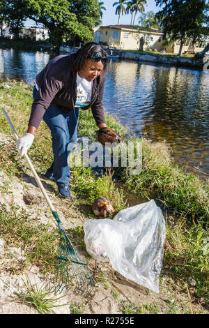 Miami Florida,Oakland Grove,annuale Little River Water Day Clean Up,spazzatura,pick up,raccolta,lettiera,pulito,inquinamento,volontariato servizio comunità volontari Foto Stock