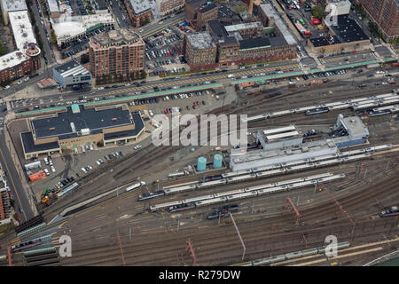 Elicottero vista aerea di Hoboken cantiere ferroviario, New Jersey, STATI UNITI D'AMERICA Foto Stock