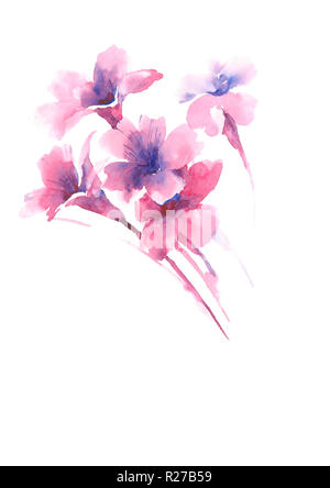 Delicati fiori rosa. Composizione decorativa con fiori. Acquerelli di sfondo. Foto Stock