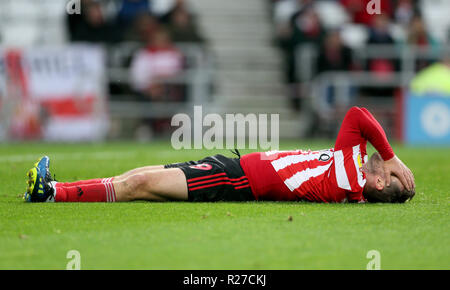 Il Sunderland Aidan McGeady reagisce dopo un'opportunità perduta durante il Cielo lega Bet una partita allo stadio di luce, Sunderland. Foto Stock