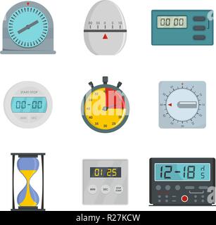 Timer da cucina set di icone. Figura piana di 9 timer da cucina le icone per il web Illustrazione Vettoriale