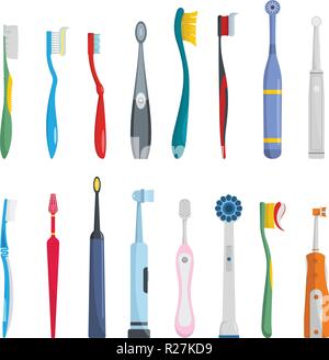 Spazzolino da denti dentale set di icone. Illustrazione piana di spazzolino da denti 16 icone dentale per il web Illustrazione Vettoriale