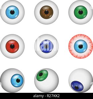 Occhio di anatomia a sfera mockup set. Illustrazione realistica del 9 Eye ball mockups anatomico per il web Illustrazione Vettoriale